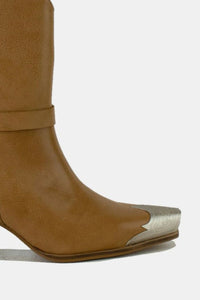 Faux Leather Metal Toe Ankle Boots in Taupe