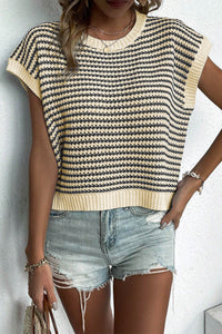 Striped Round Neck Cap Sleeve Sweater (multiple color options)