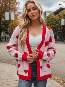 Heart Button Up Dropped Shoulder Long Sleeve Cardigan (multiple color options)