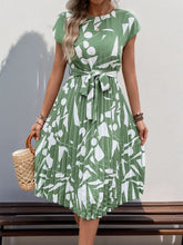 Load image into Gallery viewer, Perfee Tied Pleated Printed Cap Sleeve Dress (multiple color options)
