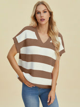 Load image into Gallery viewer, Striped V-Neck Short Sleeve Sweater (multiple color options)
