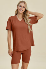 Load image into Gallery viewer, Ribbed V-Neck Short Sleeve Top and Shorts Set (multiple color options)
