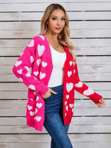 Heart Open Front Long Sleeve Cardigan (multiple color options)