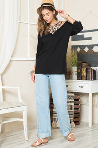 Leopard Braided Strap Long Sleeve Top