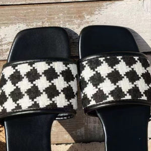 Plaid Open Toe Flat Sandals (multiple color options)
