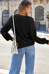 Lace Detail Round Neck Lantern Sleeve Top (multiple color options)