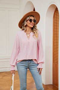 Notched Neck Flounce Sleeve Blouse (multiple color options)