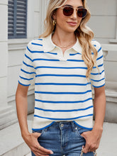 Load image into Gallery viewer, Striped Johnny Collar Short Sleeve Sweater (multiple color options)
