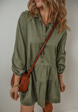 Load image into Gallery viewer, Tiered Collared Neck Balloon Sleeve Shirt Dress (2 color options)
