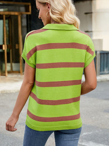 Striped Johnny Collar Cap Sleeve Sweater (multiple color options)