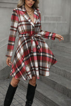 Load image into Gallery viewer, Plaid Tie Waist Long Sleeve Outerwear Dress
