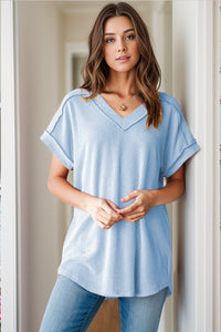 Textured V-Neck Short Sleeve Top (multiple color options)