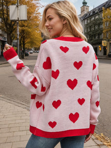 Heart Button Up Dropped Shoulder Long Sleeve Cardigan (multiple color options)