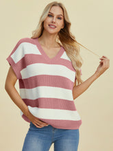 Load image into Gallery viewer, Striped V-Neck Short Sleeve Sweater (multiple color options)
