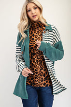 Load image into Gallery viewer, Striped Button Up Dropped Shoulder Shacket in Turquoise
