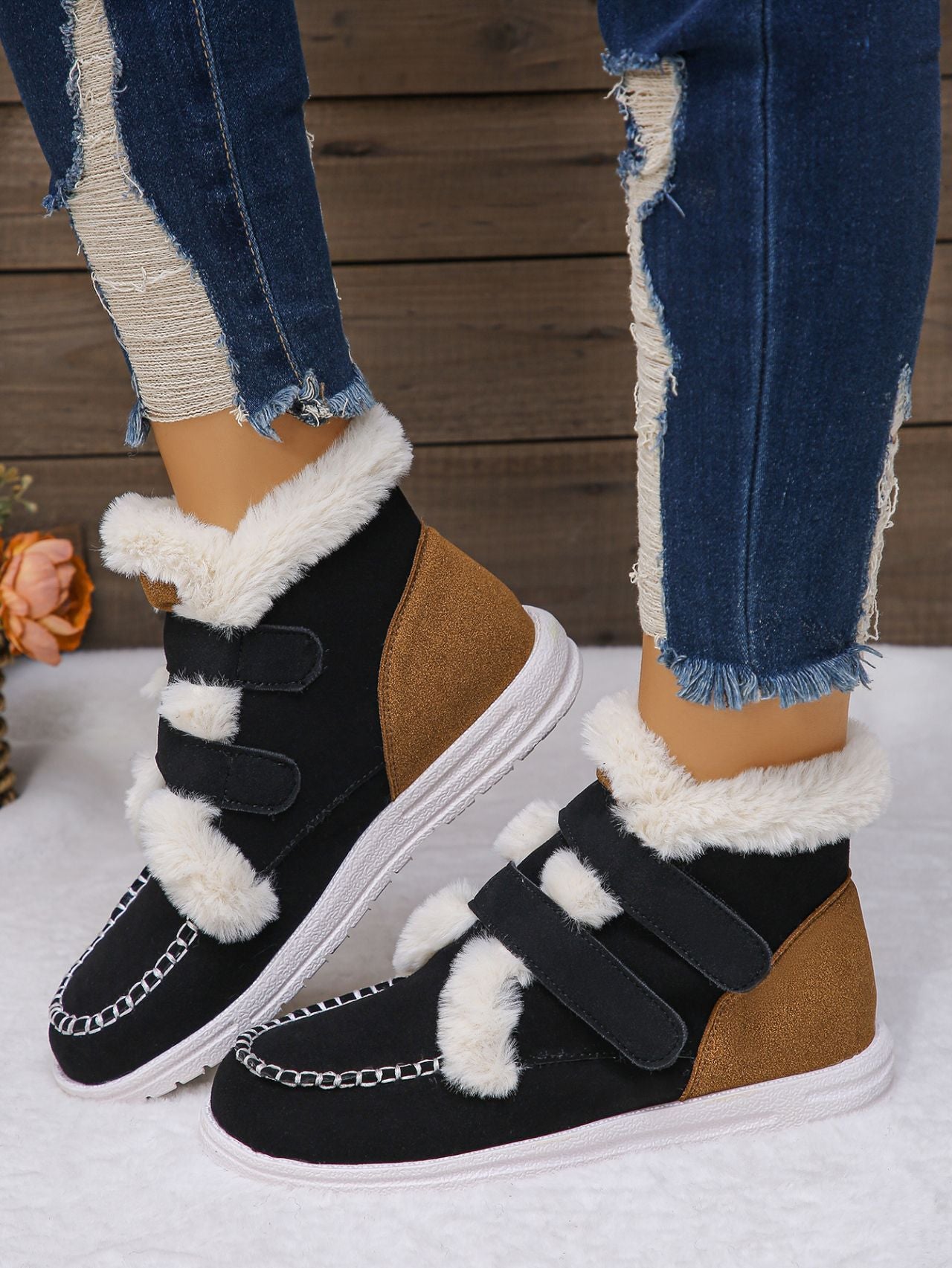 Faux Fur Round Toe Flat Boots (multiple color options)