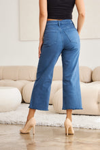 Load image into Gallery viewer, RFM &quot;Chloe&quot; Tummy Control High Waist Cropped Wide Leg Raw Hem Jeans in Blue Slate
