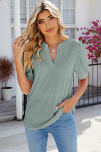 Eyelet Notched Puff Sleeve Top (multiple color options)