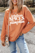 Load image into Gallery viewer, Whatever Spices Your Pumpkin Graphic Round Neck Long Sleeve Oversize Sweatshirt
