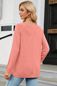 Heathered Round Neck Long Sleeve Top (multiple color options)