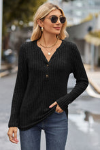 Load image into Gallery viewer, Ribbed Half Button Long Sleeve Knit Top (multiple color options)
