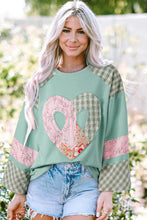 Load image into Gallery viewer, Heart Plaid Round Neck Long Sleeve Blouse (2 color options)
