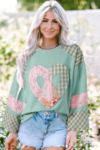 Heart Plaid Round Neck Long Sleeve Blouse (2 color options)