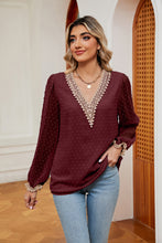 Load image into Gallery viewer, Swiss Dot Contrast V-Neck Blouse (multiple color options)
