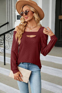 Cold Shoulder Square Neck Cutout Blouse (multiple color options)