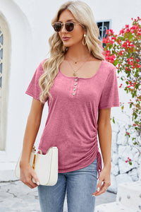 Ruched Square Neck Short Sleeve Top (multiple color options)
