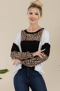 Leopard Color Block Exposed Seam Top