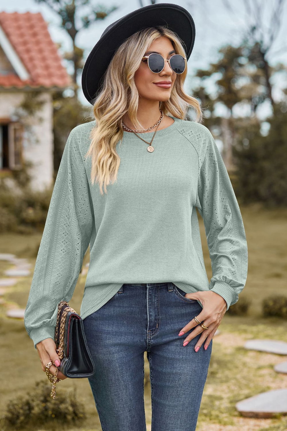 Round Neck Raglan Sleeve Top (multiple color options)