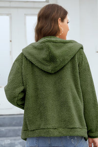 Zip Up Long Sleeve Fuzzy Hooded Outerwear (multiple color options)