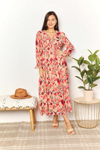 Weekend Away Floral Frill Trim Flounce Sleeve Plunge Maxi Dress (2 color options)