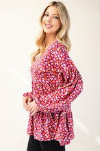 Load image into Gallery viewer, Floral V-Neck Balloon Sleeve Blouse
