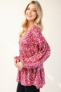 Floral V-Neck Balloon Sleeve Blouse