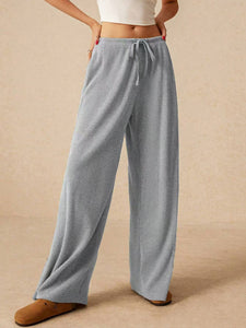 Ribbed Drawstring Wide Leg Pants (multiple color options)