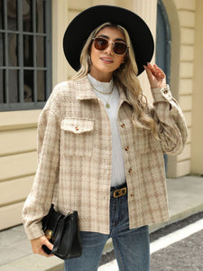 Plaid Collared Neck Long Sleeve Jacket (multiple color options)