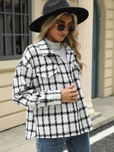 Plaid Collared Neck Long Sleeve Jacket (multiple color options)