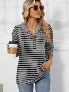 Drawstring Striped Long Sleeve Hoodie (multiple color options)