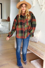 Load image into Gallery viewer, Rock&#39;n Plaid Button Down Oversized Shirt in Olive &amp; Rust
