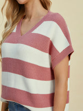 Load image into Gallery viewer, Striped V-Neck Short Sleeve Sweater (multiple color options)
