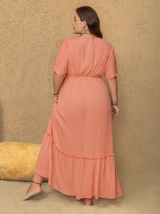 Frill Embroidered V-Neck Half Sleeve Maxi Dress