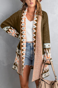 Geometric Open Front Long Sleeve Cardigan (multiple color options)