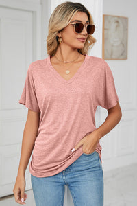 Ruched V-Neck Short Sleeve T-Shirt (multiple color options)