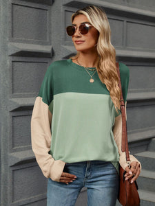 Contrast Round Neck Long Sleeve Top (multiple color options)