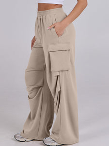 Elastic Waist Wide Leg Pants with Pockets (multiple color options)