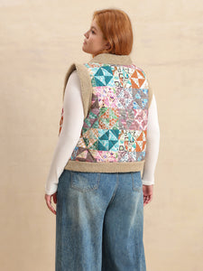 Printed Sherpa Vest Coat