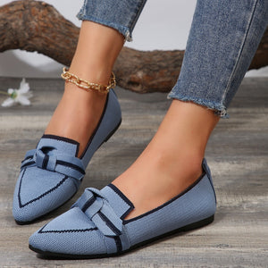 Bow Contrast Trim Point Toe Loafers (multiple color options)