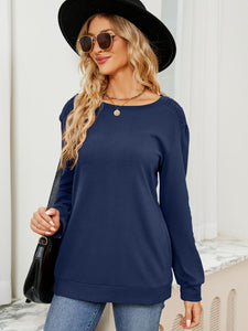 Ruched Shoulder Round Neck Long Sleeve Sweatshirt (multiple color options)